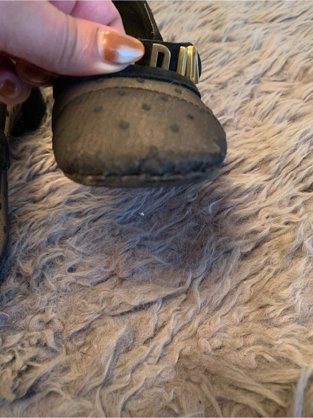Dior Black Mesh Mary Jane Flats with Gold Lettering - Picture 7 of 7